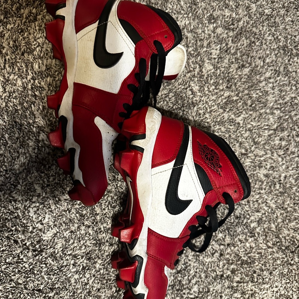 Jordan Red and White High-Top Cleats
